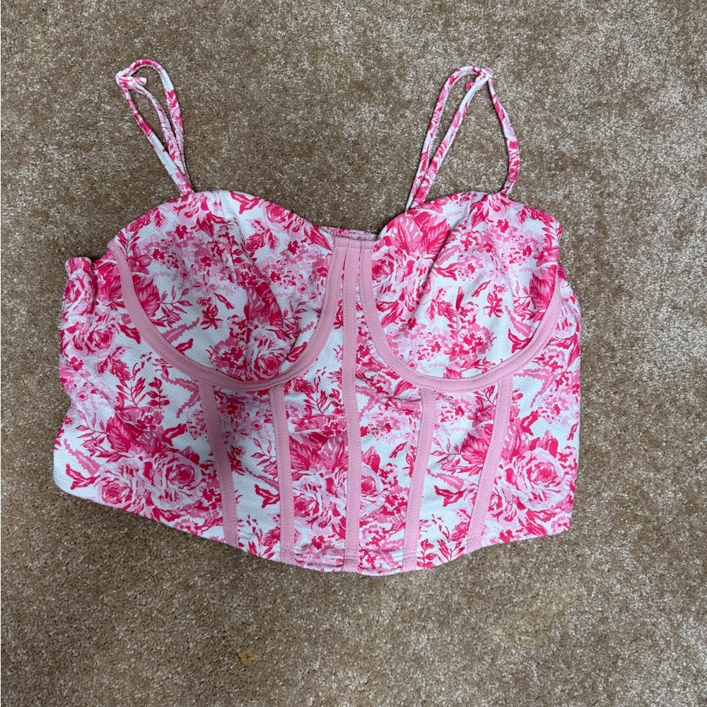 SHEIN Pink Floral Corset Top